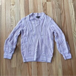 Lavender V neck Cable Knit Sweater Womens Large Cottagecore Cozy Spring Academia